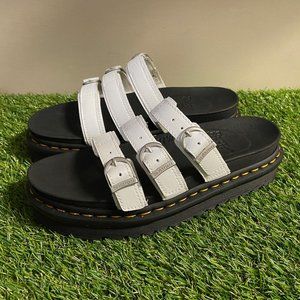 Dr. Martens Blaire Slides Buckle Platform Sandals White Black Womens Size 8 NEW